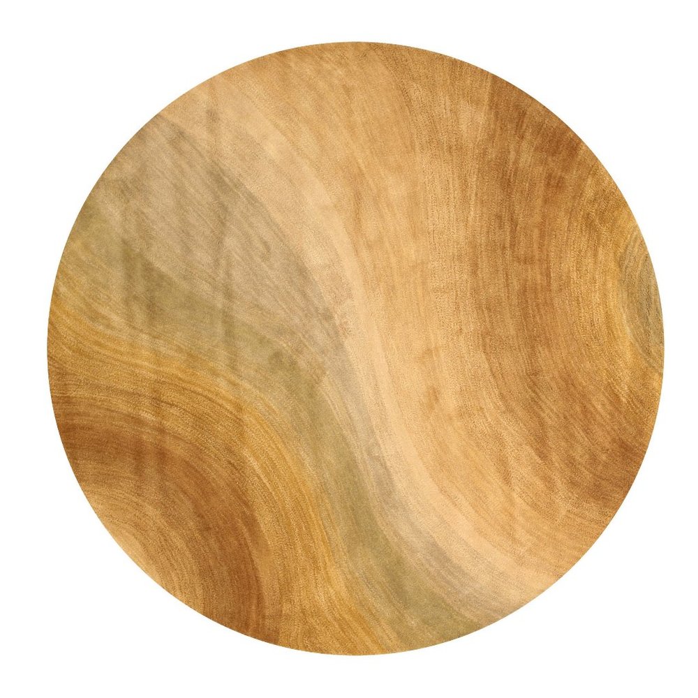 Gold Hand-Tufted Wool Contemporary Desertland Rug, 4' Round